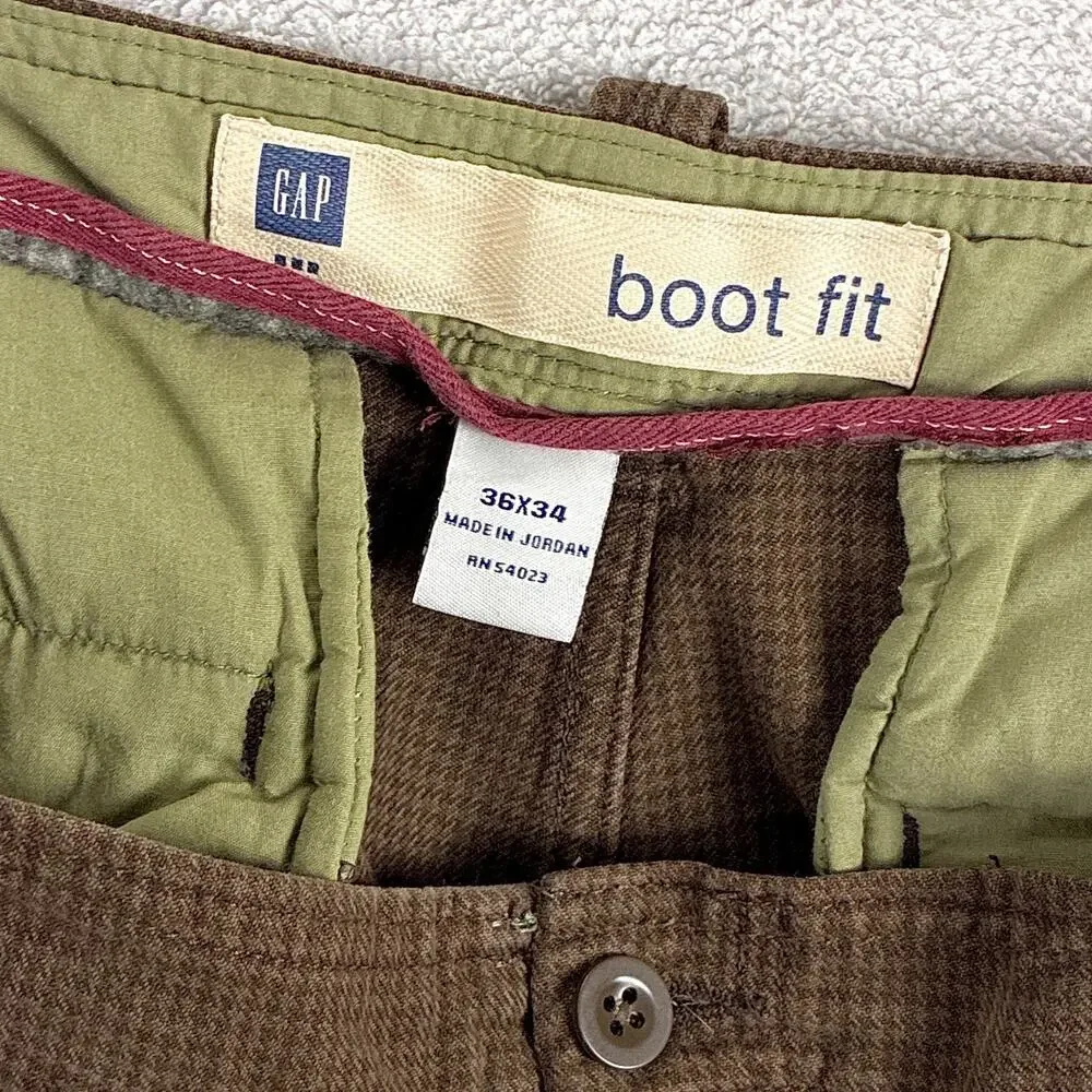 VTG Gap Pants Mens 36x34 (36x32) Brown Houndstooth Boot Fit Baggy Preppy Y2K